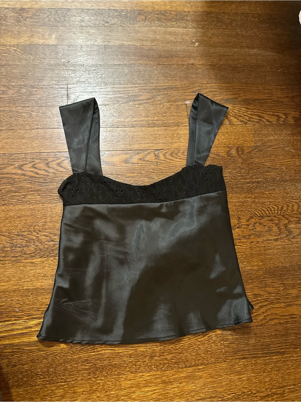 Satin Square-Neck Tank Top in Black